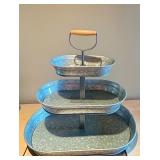 Galvanized Metal Organizer with Chalkboard and Bottle Opener and 3-Tier Serving Tray