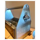 Galvanized Metal Organizer with Chalkboard and Bottle Opener and 3-Tier Serving Tray