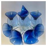 LL - Set of 6 Blue Martini Glasses 7 Inch Tall
