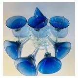 LL - Set of 6 Blue Martini Glasses 7 Inch Tall