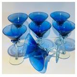 LL - Set of 6 Blue Martini Glasses 7 Inch Tall