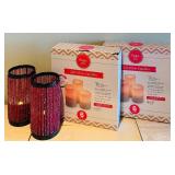 LL - Set of 2 Red Beaded Candle Holders and 2 Boxes 6-Pack LED Glow Candles