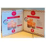 LL - Set of 2 Red Beaded Candle Holders and 2 Boxes 6-Pack LED Glow Candles