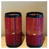 LL - Set of 2 Red Beaded Candle Holders and 2 Boxes 6-Pack LED Glow Candles