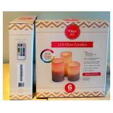 LL - Set of 2 Red Beaded Candle Holders and 2 Boxes 6-Pack LED Glow Candles