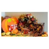 LL - Fall and Halloween Decor Bundle with Wreath, Cornucopia, Pumpkin Pinata, and Pillow Cover