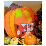 LL - Fall and Halloween Decor Bundle with Wreath, Cornucopia, Pumpkin Pinata, and Pillow Cover