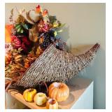 LL - Fall and Halloween Decor Bundle with Wreath, Cornucopia, Pumpkin Pinata, and Pillow Cover