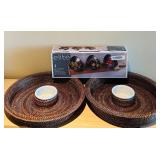 LL - Serving Ware Set: Gibson Elite Porcelain Tidbit Bowl Set and 2 Woven Chip and Dip Platters, 16 Inch Diameter