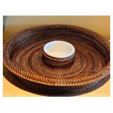 LL - Serving Ware Set: Gibson Elite Porcelain Tidbit Bowl Set and 2 Woven Chip and Dip Platters, 16 Inch Diameter