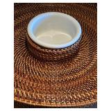 LL - Serving Ware Set: Gibson Elite Porcelain Tidbit Bowl Set and 2 Woven Chip and Dip Platters, 16 Inch Diameter