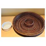 LL - Serving Ware Set: Gibson Elite Porcelain Tidbit Bowl Set and 2 Woven Chip and Dip Platters, 16 Inch Diameter