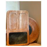 LL - Mixed Kitchen and Serveware Set: Wooden Boards, Wicker Tray with Bowl, Glass Serving Bowls