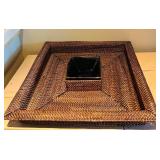 LL - Mixed Kitchen and Serveware Set: Wooden Boards, Wicker Tray with Bowl, Glass Serving Bowls