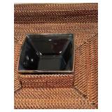 LL - Mixed Kitchen and Serveware Set: Wooden Boards, Wicker Tray with Bowl, Glass Serving Bowls