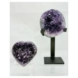 Amethyst Interchangeable Deep Purple Geode and Heart with custom metal stand. Total weight 2lbs.