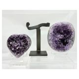 Amethyst Interchangeable Deep Purple Geode and Heart with custom metal stand. Total weight 2lbs.