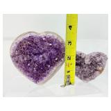 Amethyst lot including a 297 gm/10.4 oz. heart, a 131 gm/4.6 oz. heart, 296 gm/10.4 oz. rough Chevron tower, 125 gm/4.4 oz amethyst core and a 61 gm/2.2 oz polished point