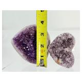 Amethyst lot including a 297 gm/10.4 oz. heart, a 131 gm/4.6 oz. heart, 296 gm/10.4 oz. rough Chevron tower, 125 gm/4.4 oz amethyst core and a 61 gm/2.2 oz polished point