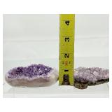 Amethyst lot including a 297 gm/10.4 oz. heart, a 131 gm/4.6 oz. heart, 296 gm/10.4 oz. rough Chevron tower, 125 gm/4.4 oz amethyst core and a 61 gm/2.2 oz polished point