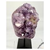 Amethyst Lot of 3-large geode on custom metal stand 1.5 kilo/3 lbs 4 oz., large geode plate 699 gm./1 lb. 9 oz. and a large geode plate 494 gm./1lb. 1 oz.