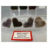 Druzy Quartz Hearts Lot of 7(smoky, amethyst) 160 gm./5.6 oz.