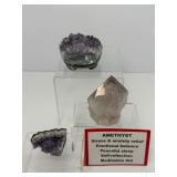 Amethyst Misc Lot of 3: light point with rainbows & inclusion from Madagascar 202 gm./7 oz., one eyed geode hedgehog 250 gm./9 oz., small standing geode piece 29 gm./1 oz.