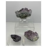 Amethyst Geode lot of 3: heart geode 328 gm./11.6 oz., geode piece 122 gm/4.3 oz., raw point 42 gm./1.5 oz.