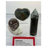 Ocean Jasper Polished Misc. Lot of 3: Heart 466gm/1 lb., Generator/tower 259gm/9.1oz., Palmstone with pink 153gm/5.4oz.