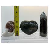 Ocean Jasper Polished Misc. Lot of 3: Heart 466gm/1 lb., Generator/tower 259gm/9.1oz., Palmstone with pink 153gm/5.4oz.