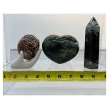 Ocean Jasper Polished Misc. Lot of 3: Heart 466gm/1 lb., Generator/tower 259gm/9.1oz., Palmstone with pink 153gm/5.4oz.