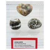 Ocean Jasper Polished Misc Lot of 3: Heart 195 gm./7 oz., Gallet 136 gm./4 oz., gallet 115 gm/4 oz.