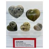 Ocean Jasper Polished Hearts Lot of 5: 287 gm./10 oz., 240 gm./8.5 oz., 107 gm./3.8 oz., 89 gm./3.1 oz., 39 gm./1.4 oz. Total Lot Weight: 3/4 kilo/1.7 lb.: