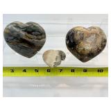 Ocean Jasper Polished Heart Lot of 3: heart 227gm/8oz., heart 169gm/6oz., heart 40gm/1.4oz.