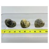 Ocean Jasper Lot of 3 Polished Hearts: 93 gm./3.3 oz., 91 gm./3.2 oz., 87 gm./3.1 oz
