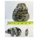 Ocean Jasper Misc. Lot of 3: large one side polished slab 812 gm./1 lb 12.6 oz., Zuni Bear 187 gm./6.6 oz., and tower 22 gm./.8 oz.