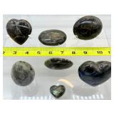 Labradorite Polished Misc. Lot of 7: 3 hearts, 3 gallets & 1 egg    Total Lot Weight: 731 gm./1 lb. 10 oz.