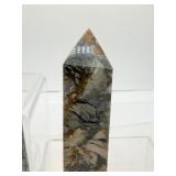 Ibis Jasper polished lot of 3: Freeform 368 gm./13 oz., obelisk 152 gm./ 5.4 oz., massage wand 123 gm./4.3 oz.