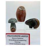 Polychrome Jasper Polished Lot of 3: Zuni Bear 181 gm./6.4 oz, Freeform 486 gm./1 lb.and Mushroom 157 gm./5.5 oz.