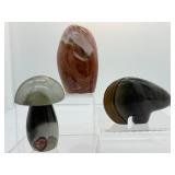 Polychrome Jasper Polished Lot of 3: Zuni Bear 181 gm./6.4 oz, Freeform 486 gm./1 lb.and Mushroom 157 gm./5.5 oz.