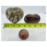 Polychrome Jasper Polished Lot of 3: heart 320gm/11.3oz., heart 274gm/9.7oz. and small sphere 46mm 135gm/4.6oz.