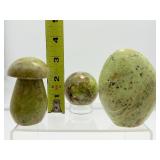 Green Opal Polished Misc. Lot of 3: Freeform 300 gm., 10.6 oz., mushroom 176 gm./6.2 oz. sphere 180 gm./6.3 oz.