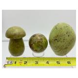 Green Opal Polished Misc. Lot of 3: Freeform 300 gm., 10.6 oz., mushroom 176 gm./6.2 oz. sphere 180 gm./6.3 oz.
