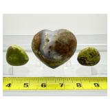 Green Opal Polished Lot of 3: heart & 2 palmstones 237 gm./8.4 oz. (1/2 lb)