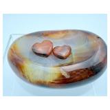 Carnelian Bowl with 2 small, polished hearts 347 gm./12.2 oz.