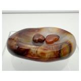 Carnelian Bowl with 2 small, polished hearts 347 gm./12.2 oz.