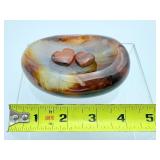 Carnelian Bowl with 2 small, polished hearts 347 gm./12.2 oz.
