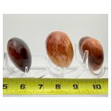 Carnelian Lot of 3 polished hearts: large puffy heart 263 gm./9.3 oz., darker heart 158 gm./4.2 oz., heart 149 gm./5.3 oz.
