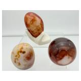 Carnelian Polished Misc Lot of 3: Sphere 69mm 445 gm./1 lb., Freeform 276 gm./ 9.7 oz., Gallet 194 gm./6.8 oz. Hand included