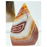Carnelian 3-piece polished lot: obelisk 267 gm/9.4 oz., banded flames 182 gm./6.4 oz., 122 gm./4.3 oz.